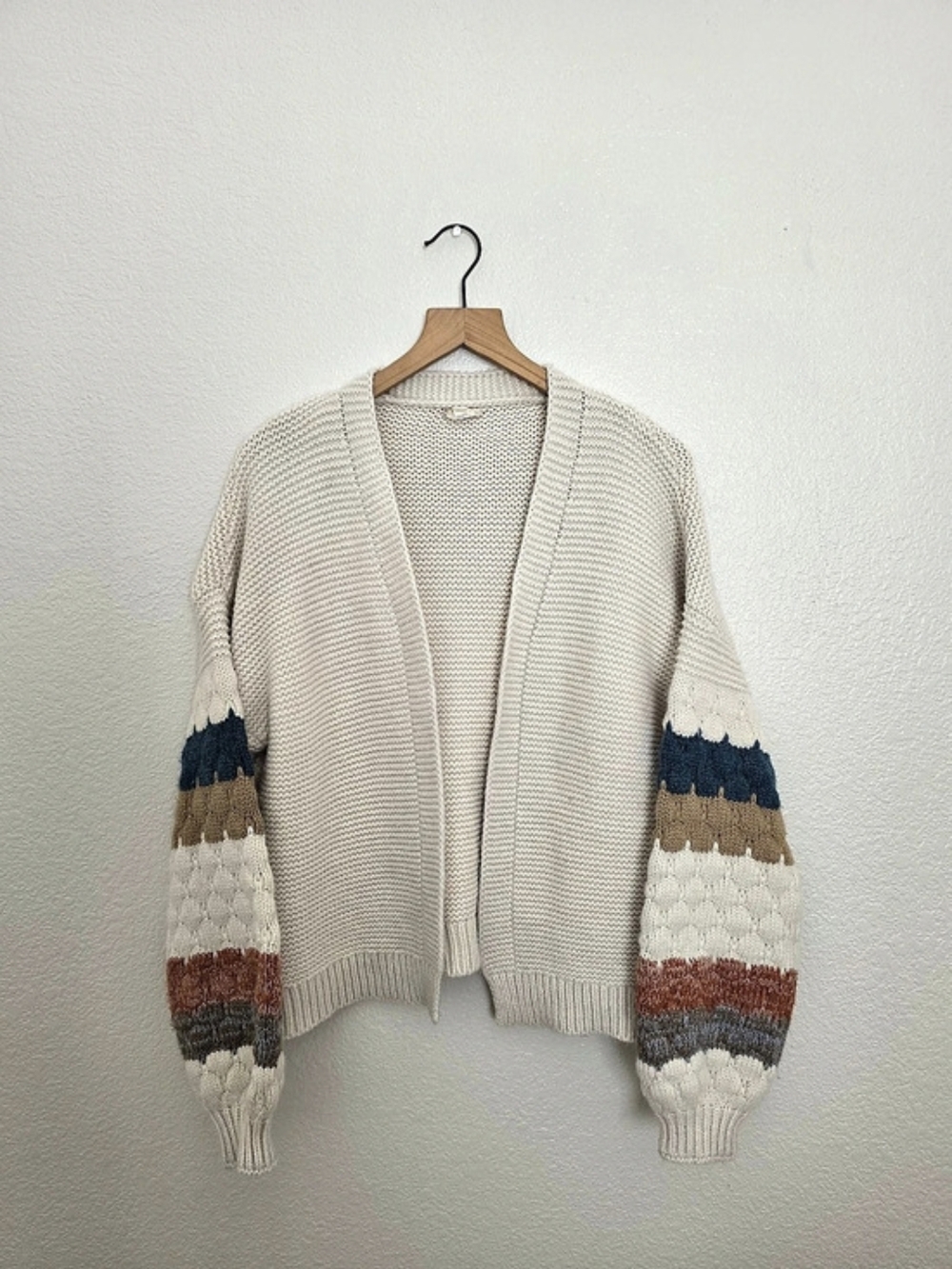 Hem & Thread Color Block Stripe Sleeve Knit Cozy Cardigan Medium